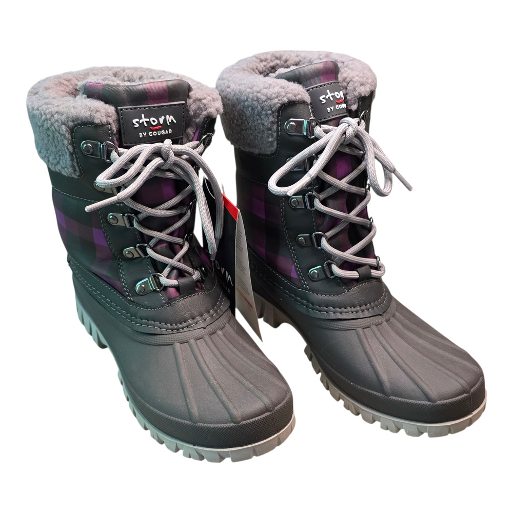 Storm by Cougar Carlisle Waterproof Winter Boots Womens 8 Charcoal Orchid Plaid